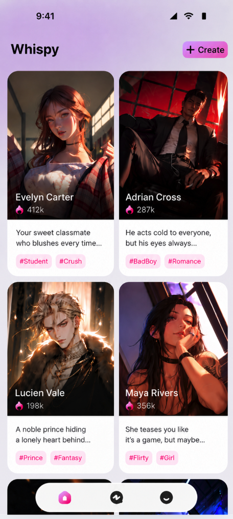 Whispy character chat screen